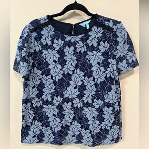 Draper James Navy and Light Blue Floral Lace Blouse